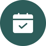 Calendar icon with check mark symbol.