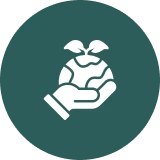 Hand holding earth with sprout icon.