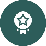 Star medal icon on green circle background.